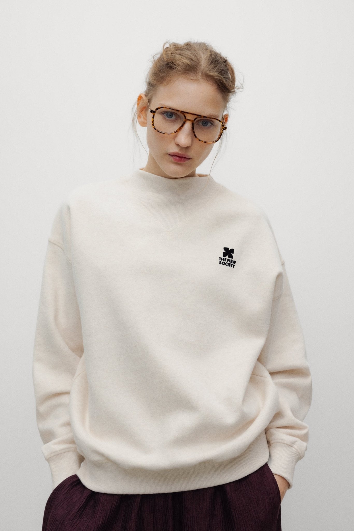 TNS Logo Rib Collar Damen-Sweatshirt Whisper White Melange