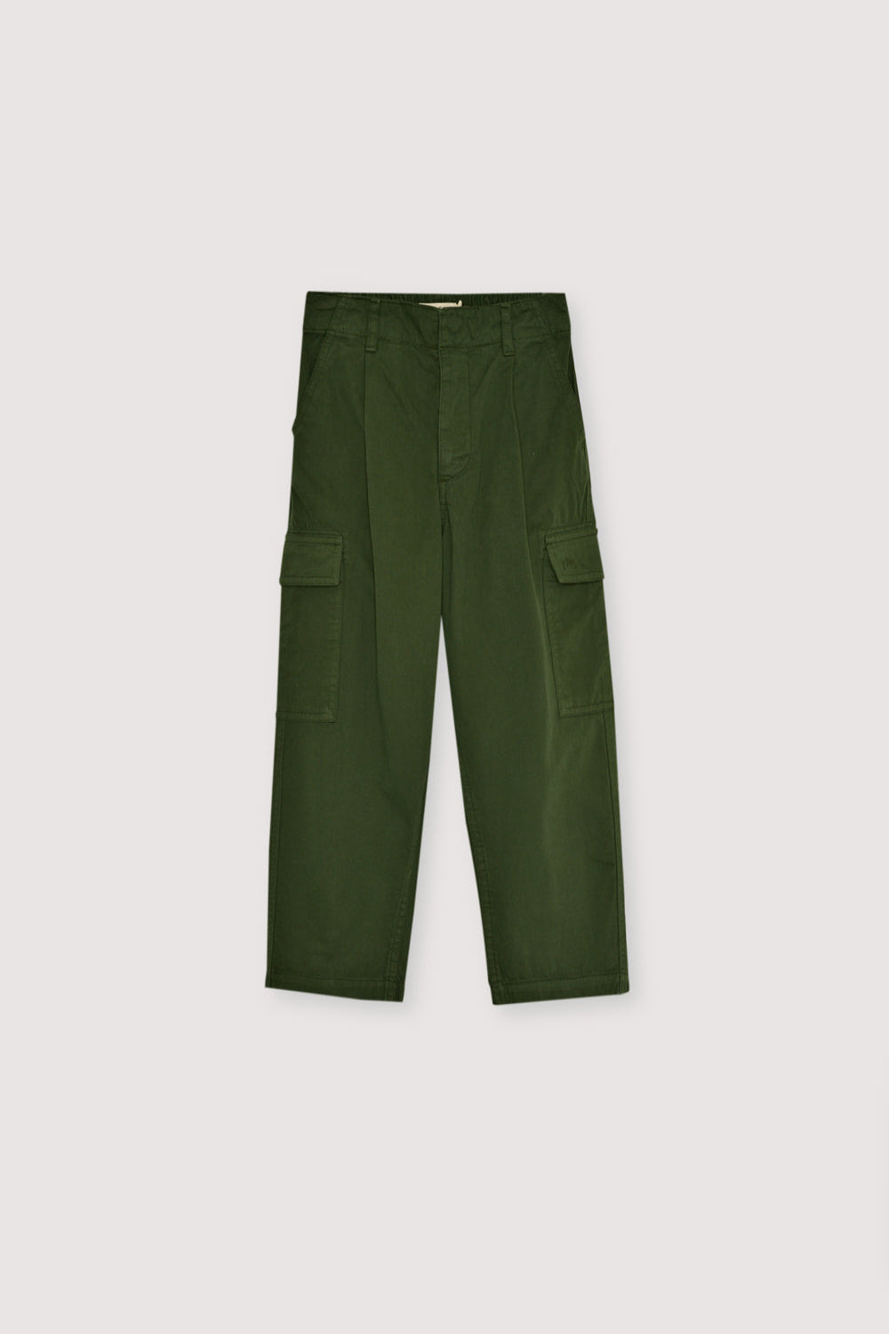 Canvas-quality pants featuring front pleat detailing and two functional cargo-style pockets for a modern utility look.