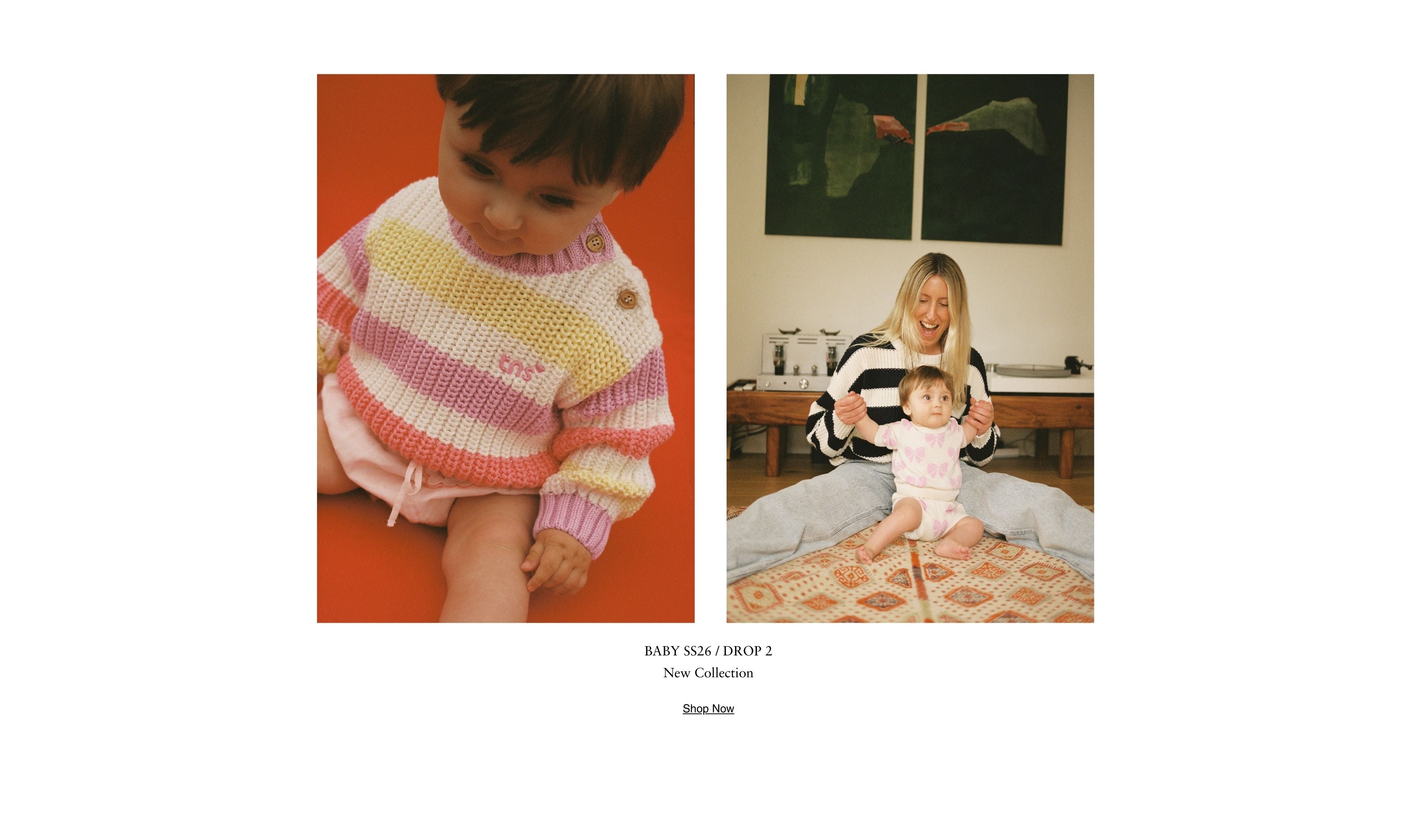 Baby wearing a coordinated two-piece set from The New Society latest collection.