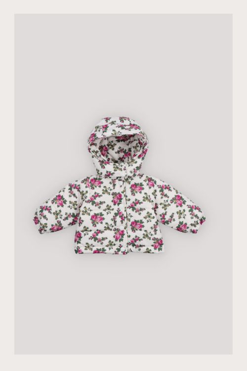 Elyse Baby Outerwear by The New Society — colourful all-over print baby jacket with detachable hood, tone-on-tone snaps and zipper, outerwear quality.