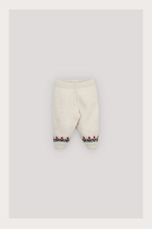 Baby pant from The New Society’s Wendy range: soft alpaca and wool blend fabric, ribbed cuffs and waistband, colourful jacquard hem detail.