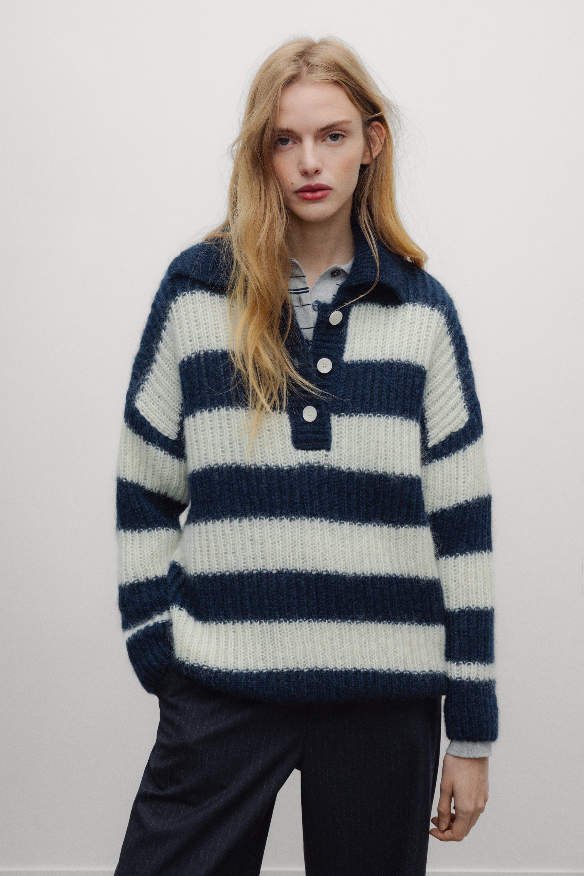Ellie Woman Polo Black Iris Stripe