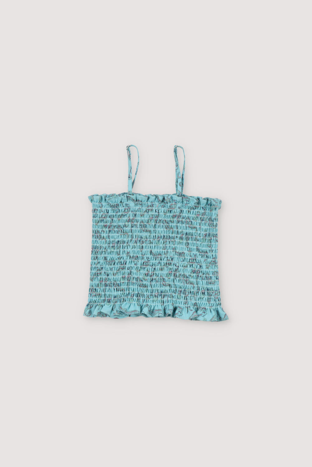Io our iconic top in 100% cotton with our seahorses print, featuring straps and smocking.