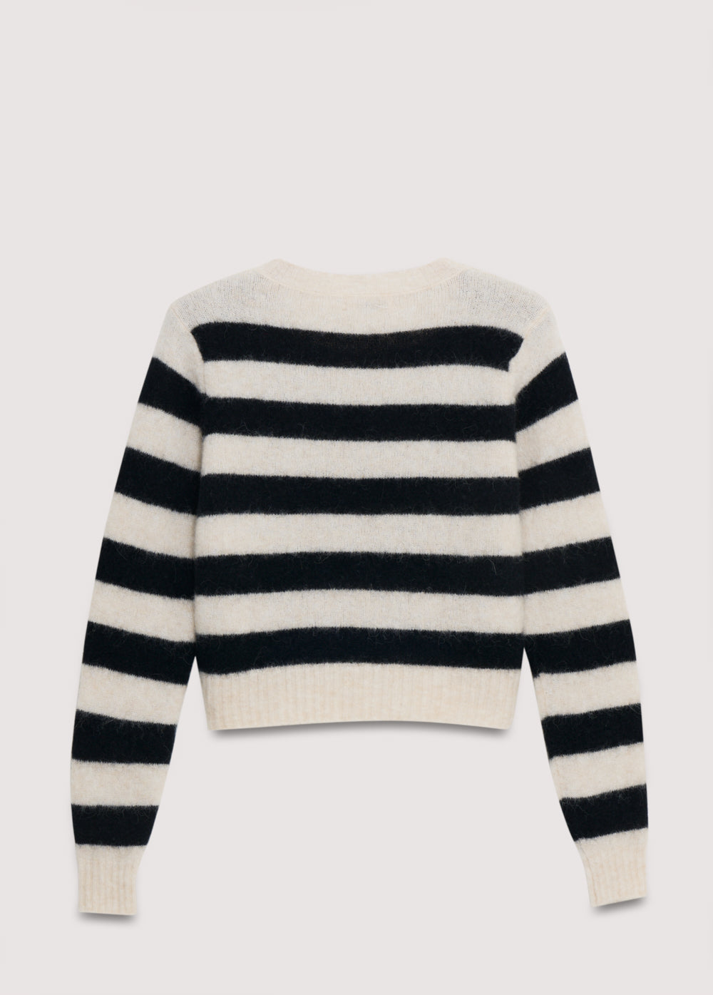 
Alpaca and merino wool sweater with a round neck and a bicolor stripe structure.