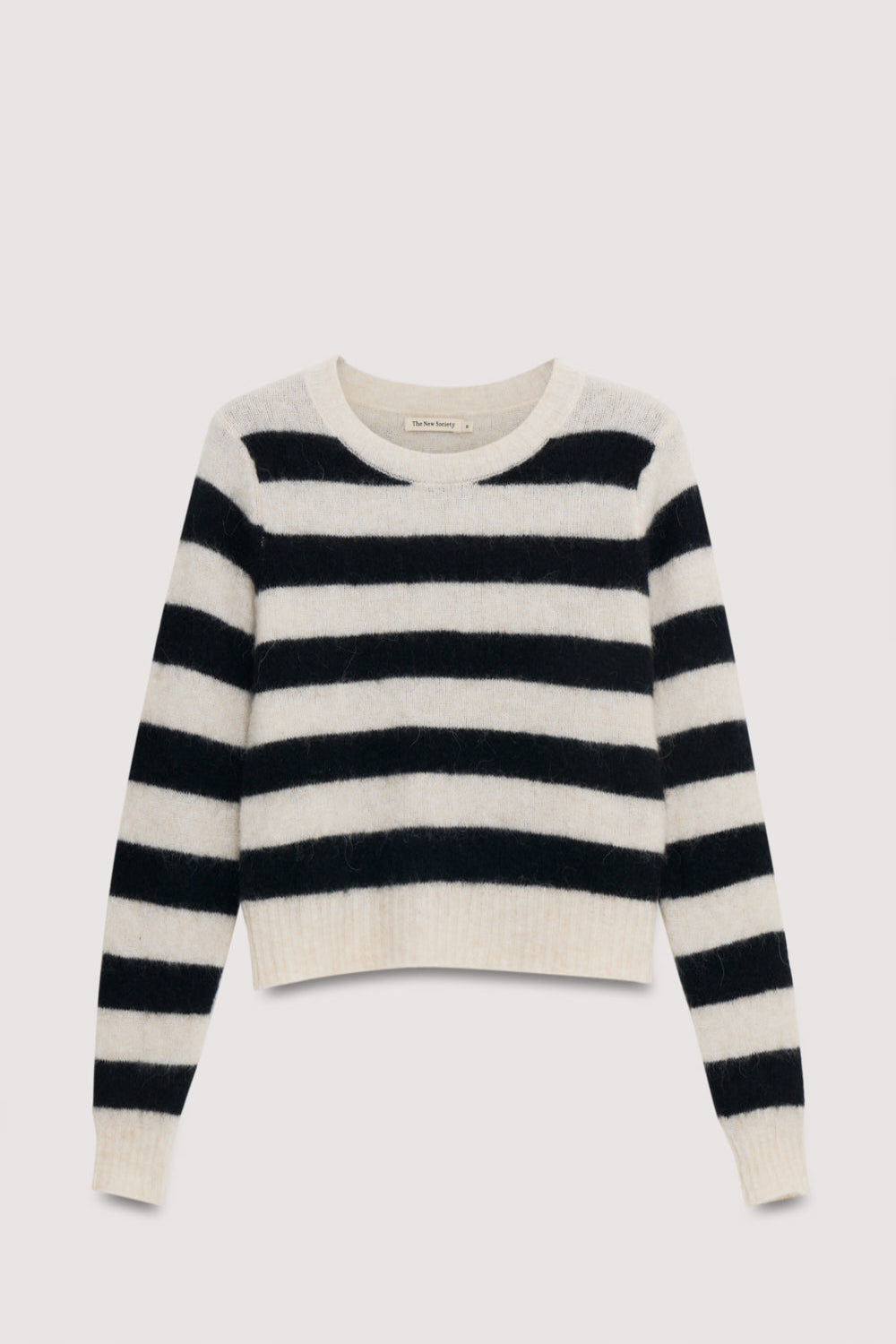 
Alpaca and merino wool sweater with a round neck and a bicolor stripe structure.