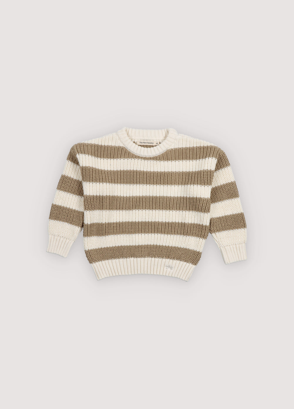 Classic rib knit sweater featuring&nbsp;two tone stripes and a branded embroidery on the ribbed hem.