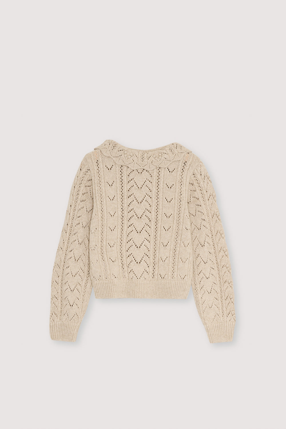 Cardigan in Moonlight White made from a soft recycled cashmere and wool blend, featuring a delicate knit design and ribbed collar detail