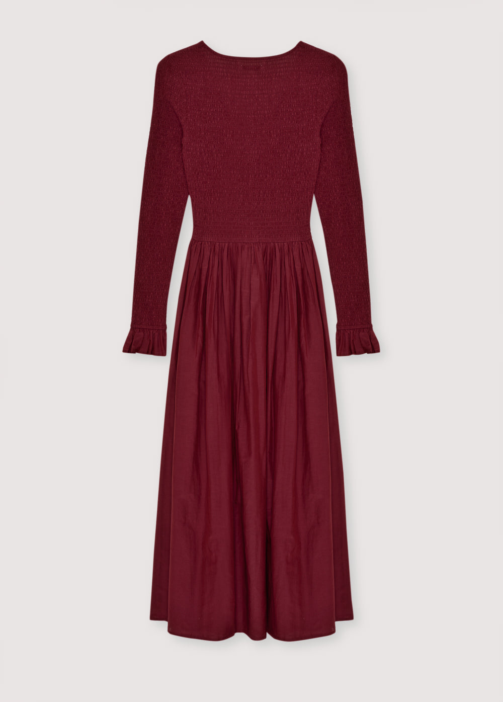 One of our best-selling dress styles, made from high-quality cambric fabric with a smocked bodice and V-neckline. Available in two colors.