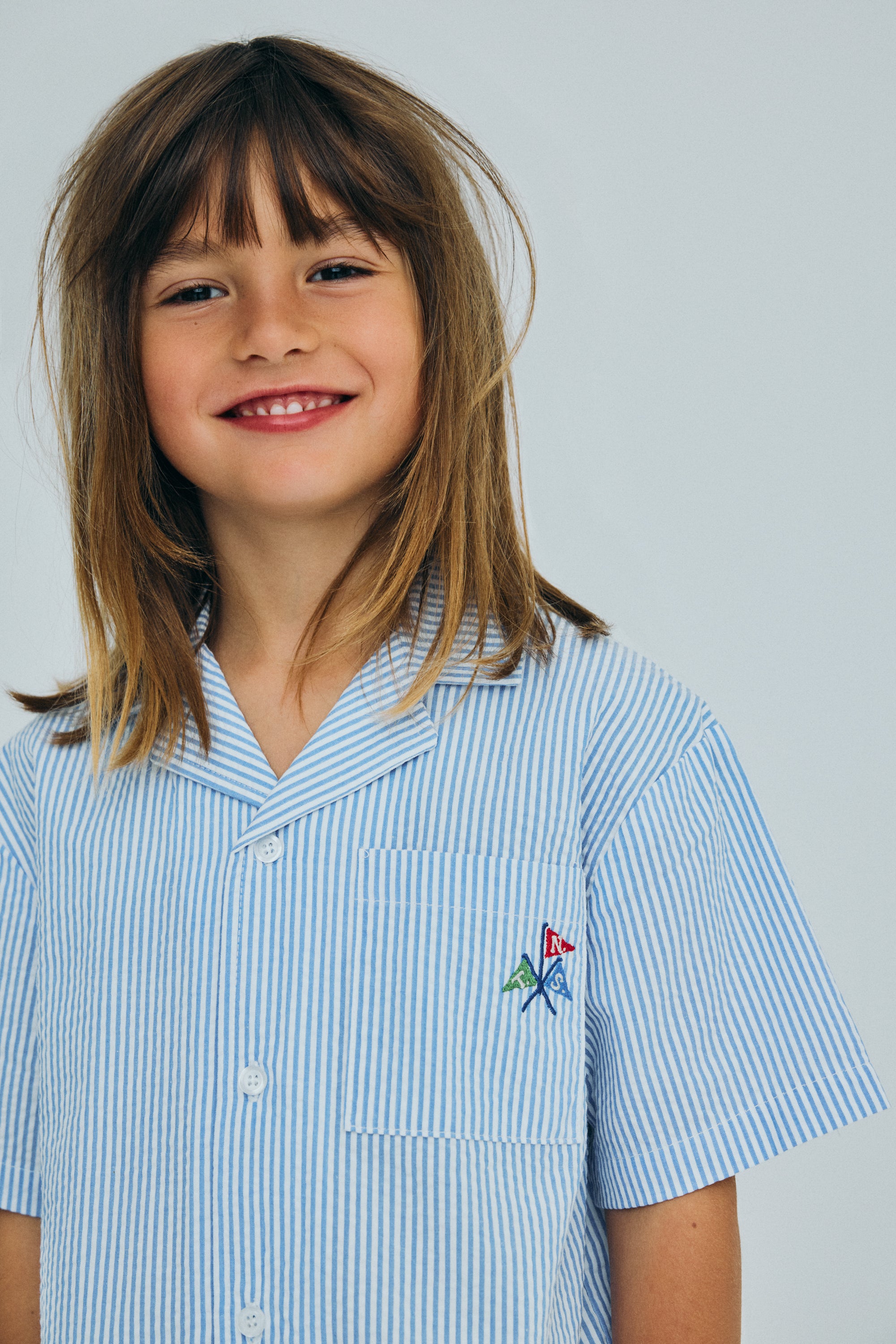 Chemise Amande Vista Rayures Seersucker Bleu