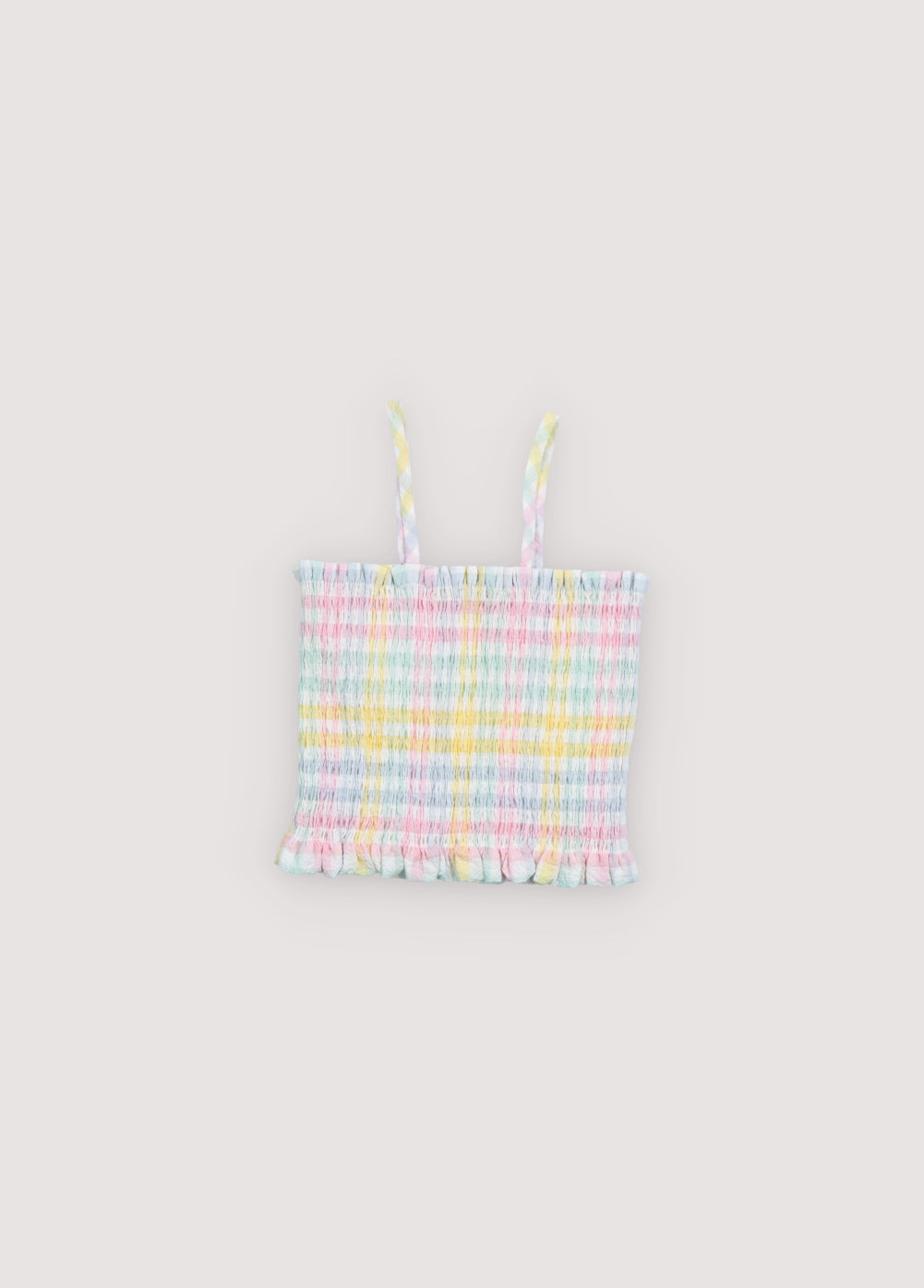 Top in cotton seersucker with multicolor checks, featuring all over smocking that creates a comfortable and flattering fit