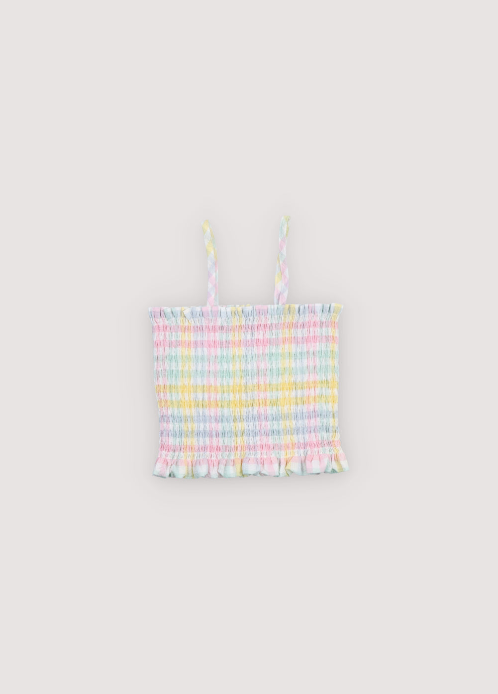 Top in cotton seersucker with multicolor checks, featuring all over smocking that creates a comfortable and flattering fit