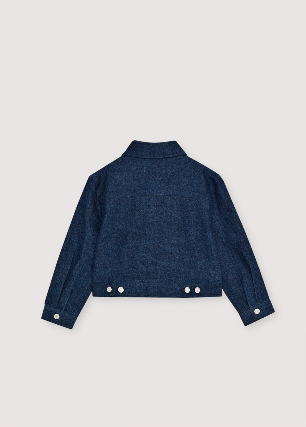 Dark denim jacket with hand-applied multicolored crystal details. TNS embroidery in lurex. Perfect for pairing with the matching pant.