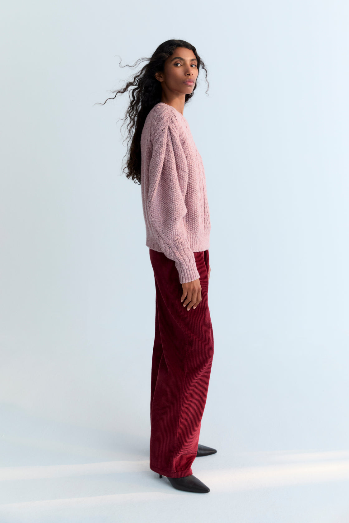 One of our best-selling sweaters made from wool and alpaca. It features a beautiful knit with pleat detail on the sleeves.