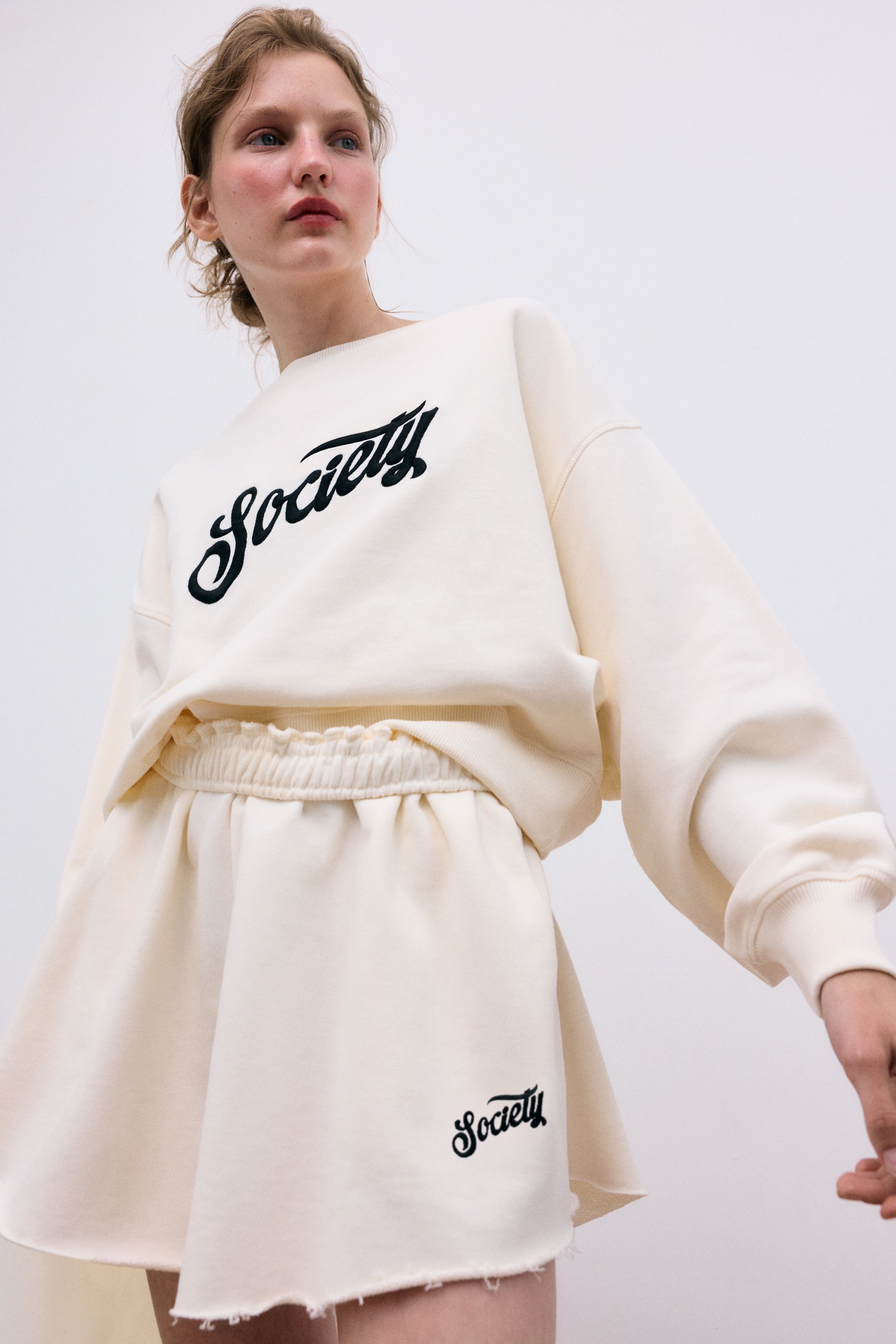 Soft cotton fleece shorts with a wide fit and elastic waistband for comfort.