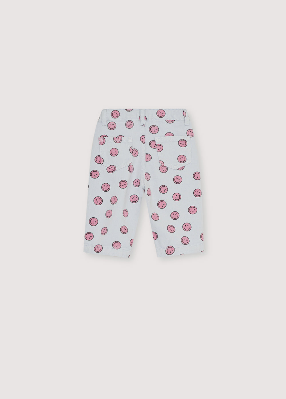 Our classic&nbsp;denim pants get a playful twist with a cheerful SMILEY WORLD print. Designed for comfort and a perfect fit, they feature an adjustable elastic waistband inside, allowing little ones to move freely while staying stylish.