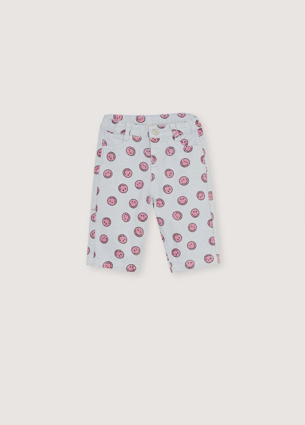 Our classic&nbsp;denim pants get a playful twist with a cheerful SMILEY WORLD print. Designed for comfort and a perfect fit, they feature an adjustable elastic waistband inside, allowing little ones to move freely while staying stylish.