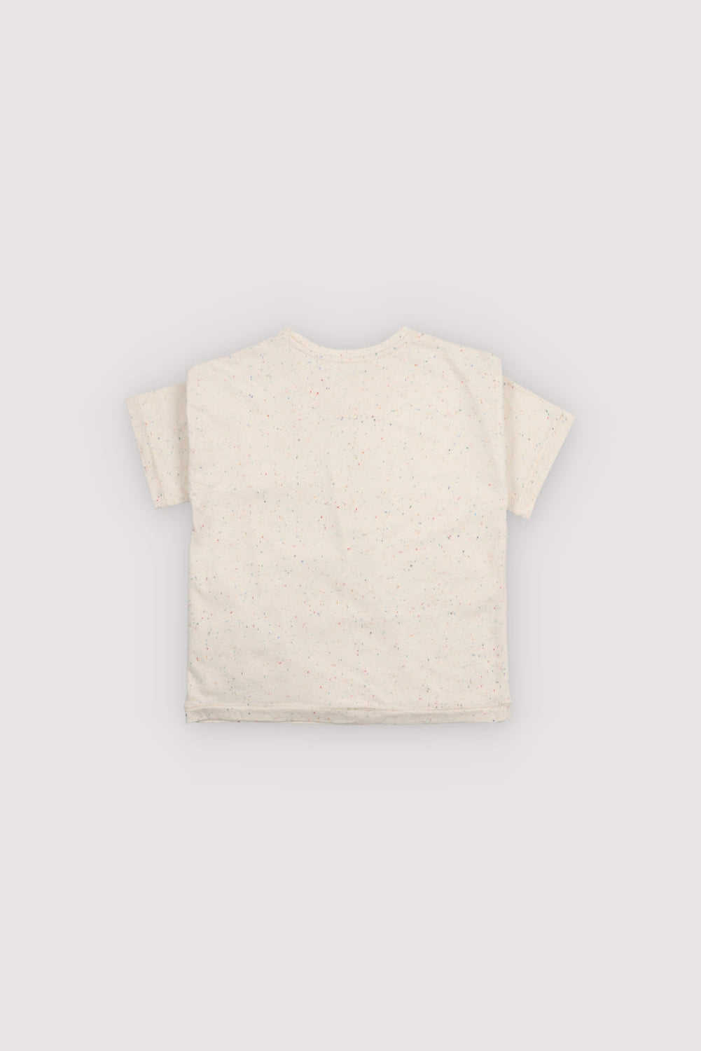 Back view of a lightweight speckled jersey T-shirt, showing the simple design and relaxed silhouette.