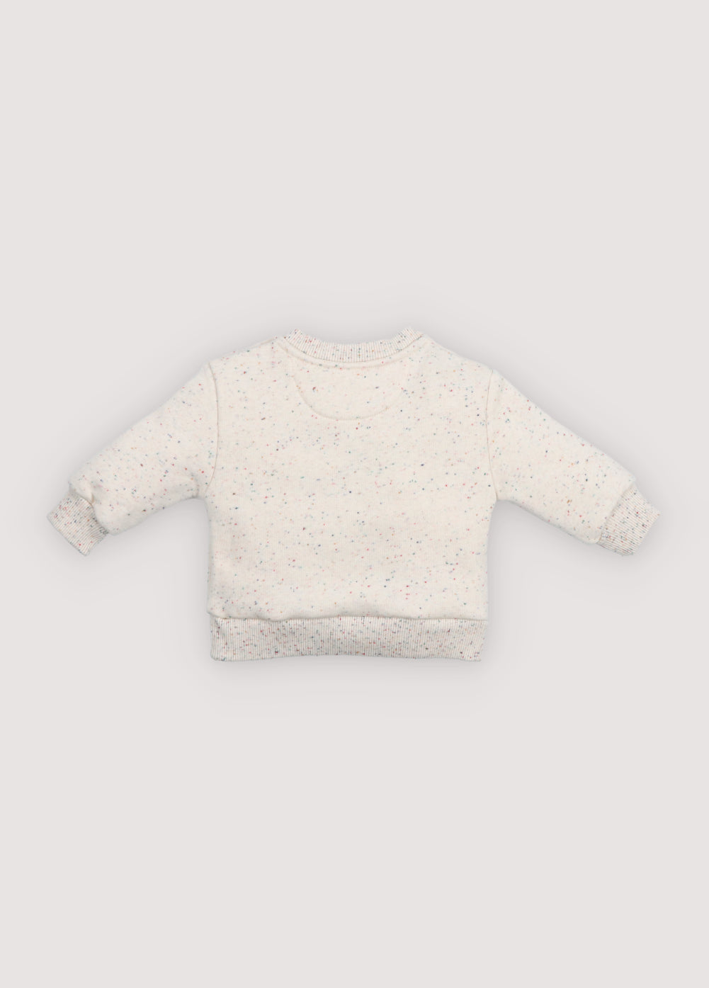 Fun speckled sweatshirt with ribbed trims, a SmileyWorld® print on the front, and shoulder snaps for easy wear.