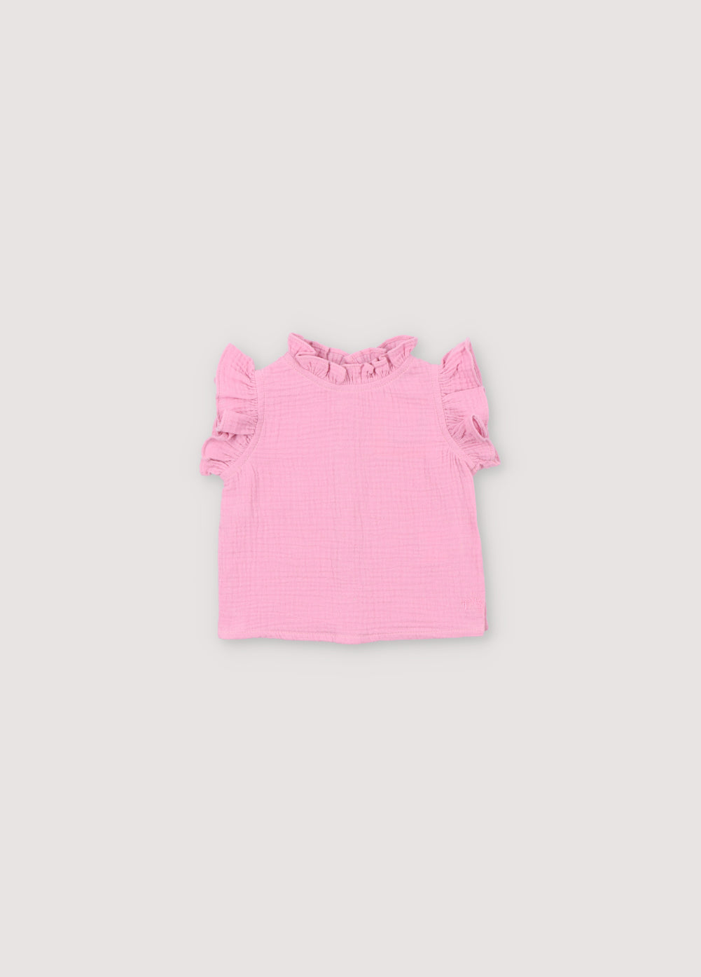 Spyros Baby Blouse in 100% cotton muslin fabric in our hibiscus color. TNS Kids embroidery to match. Spring Summer Collection. The New Society. 