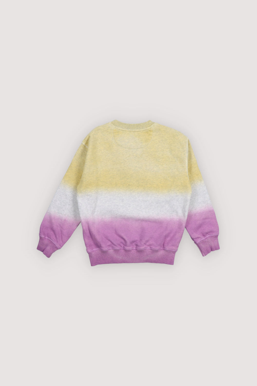 ツートンカラーのタイダイ効果とフロントTNSプリントが施されたメランジコットンスウェットシャツ。