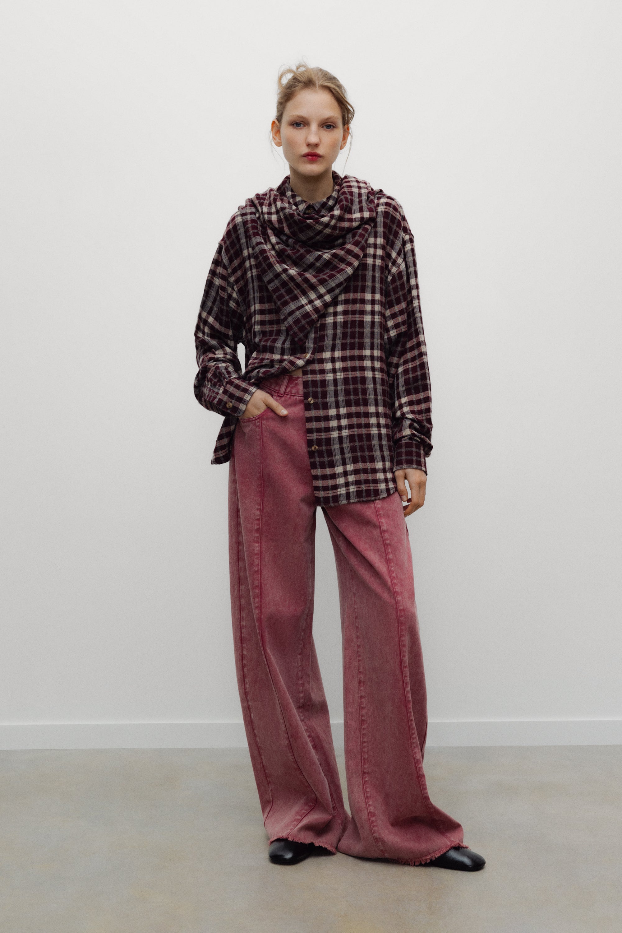 TNS Denim Woman Wide Leg Trouser Rumba Red