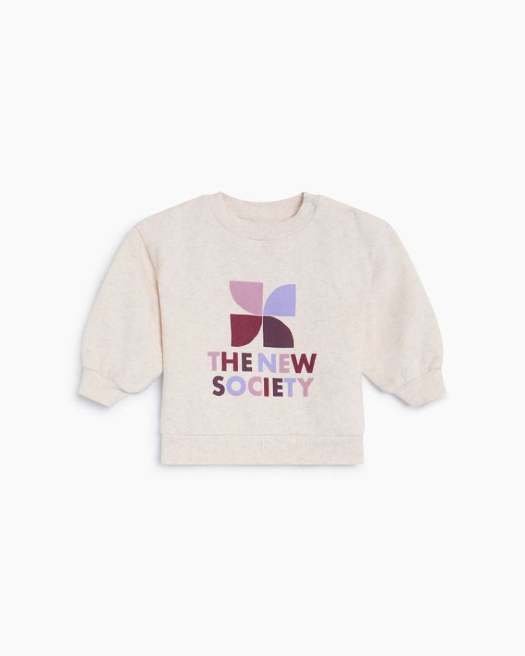 TNS Logo Baby Sweatshirt Whisper White Melange is a cosy everyday essential, thoughtfully designed to combine softness, comfort and The New Society’s refined approach to babywear. 