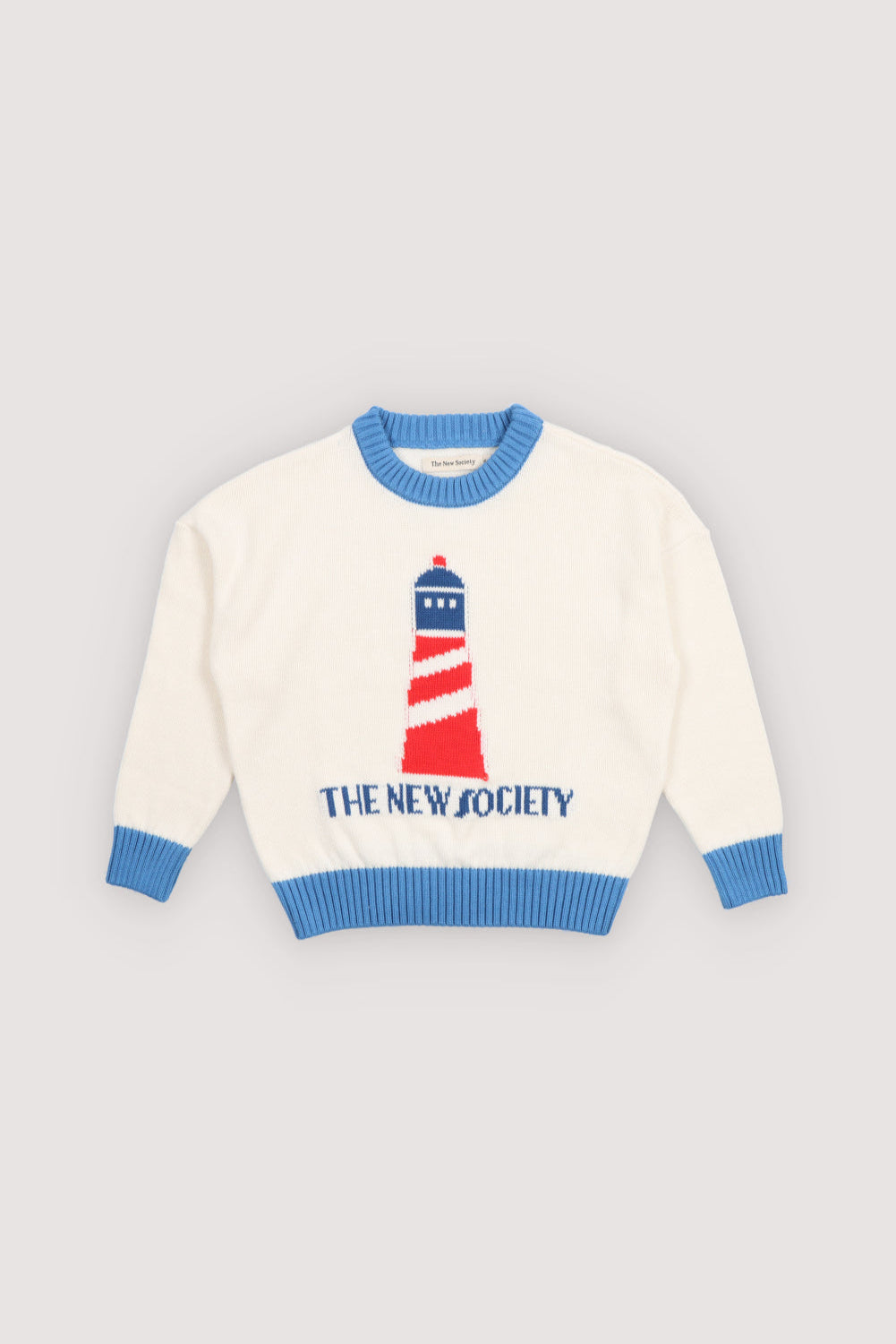 Kids sweater in 100% cotton featuring a lighthouse print and The New Society text