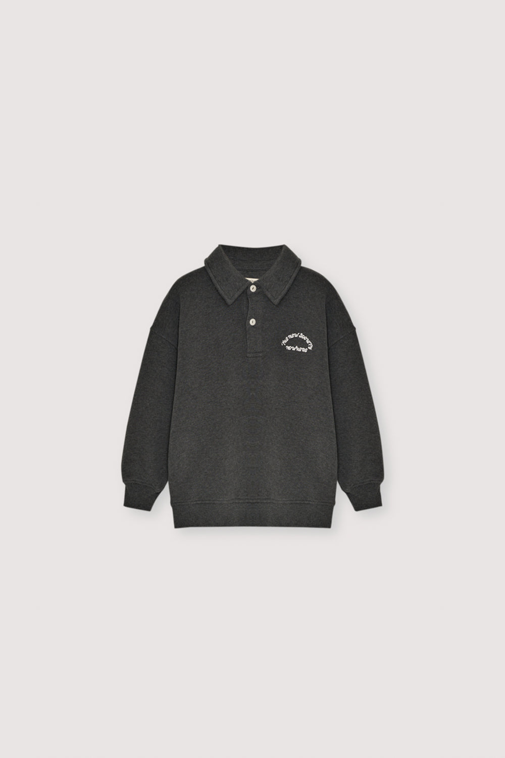 Fleece polo with a tone-on-tone brand print detail on the chest.