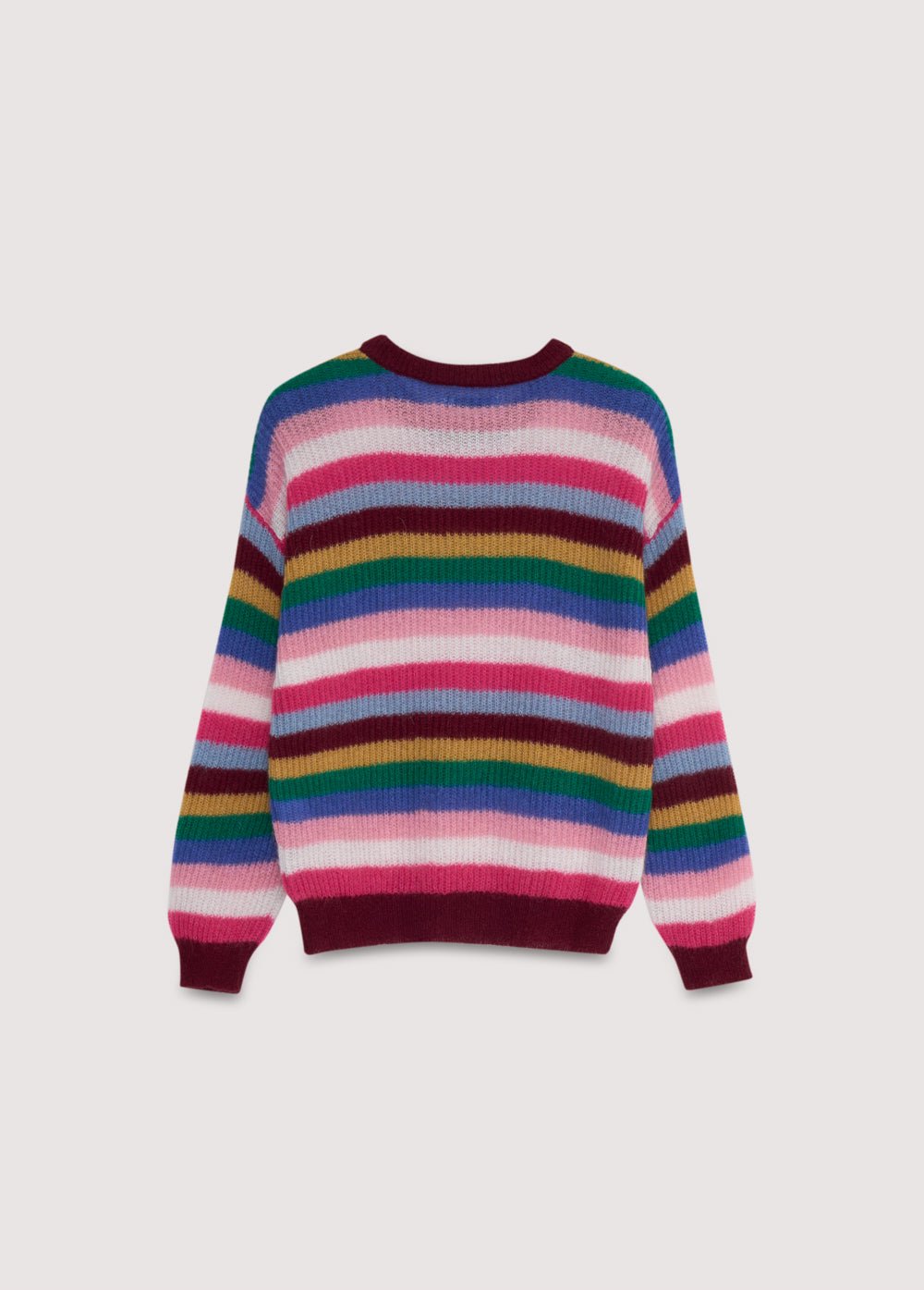 Pull en mohair multicolore en maille fine à encolure ronde.