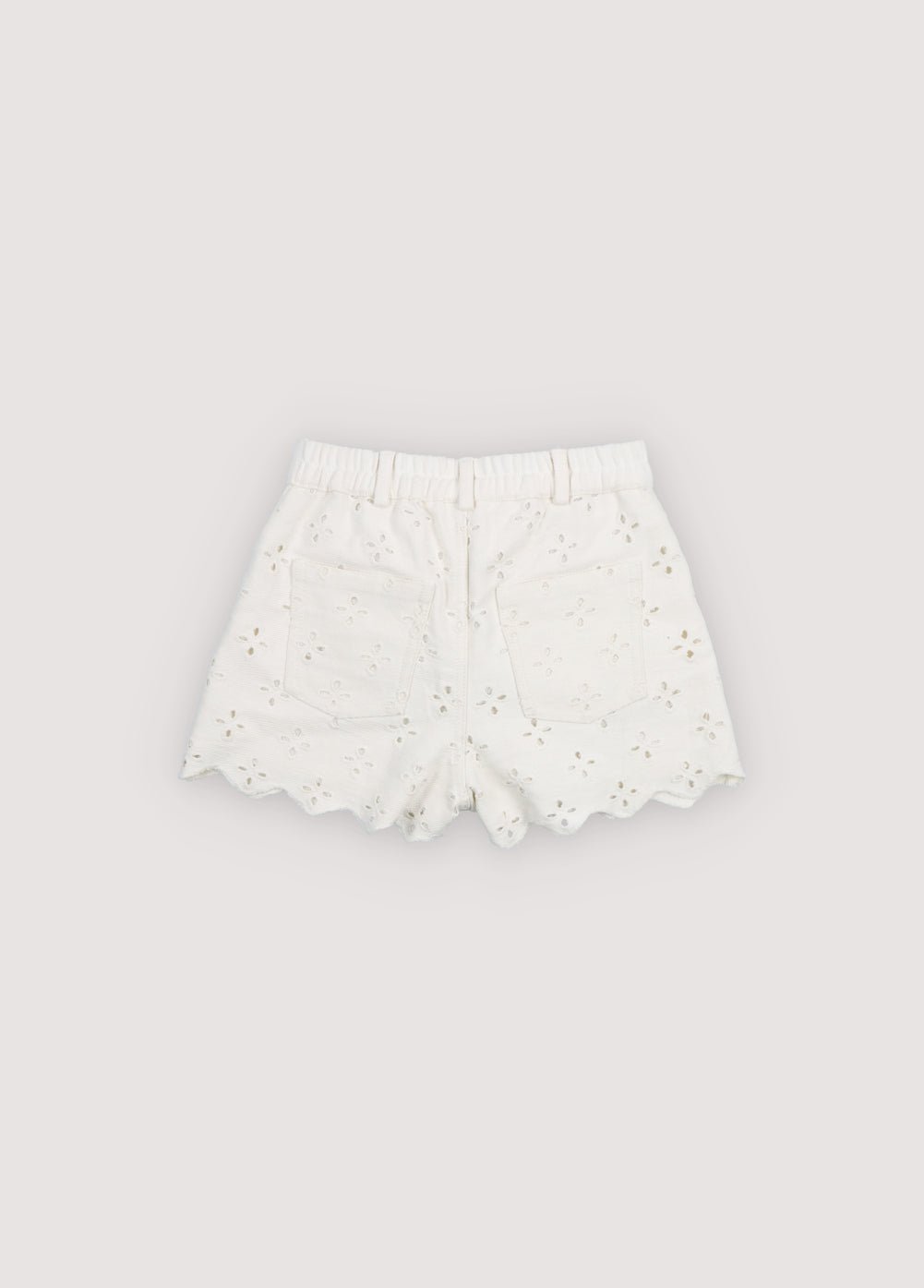 Denim shorts with a front opening and side and back pockets, crafted in a delicate denim fabric with all over embroidery.