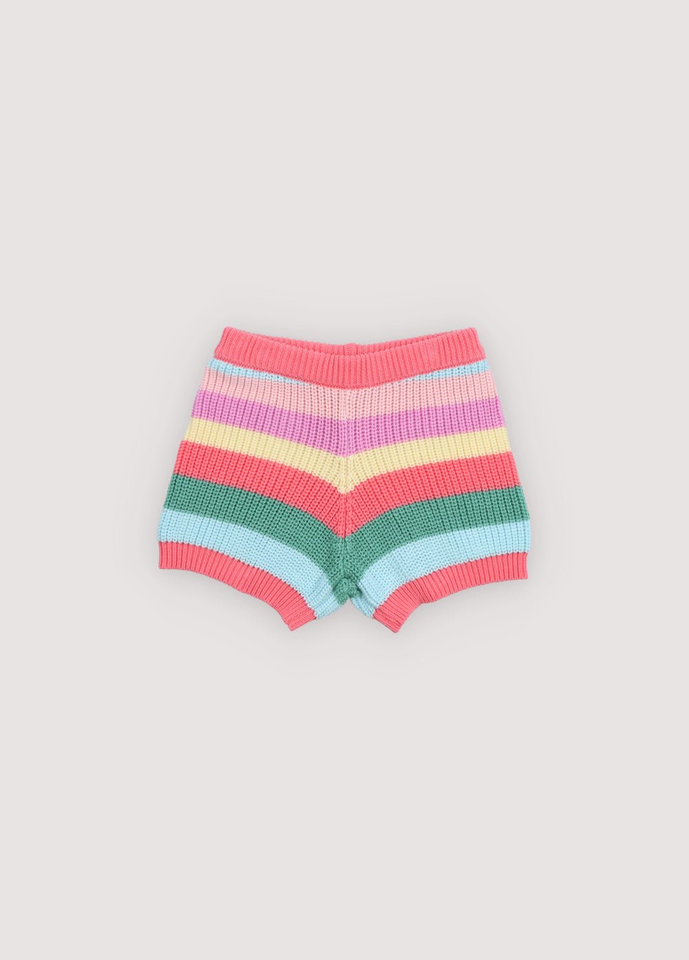 Shorts aus feinem Baumwollstrick mit verspieltem mehrfarbigem Streifenmuster und geripptem Gummibund für eine bequeme, flexible Passform.