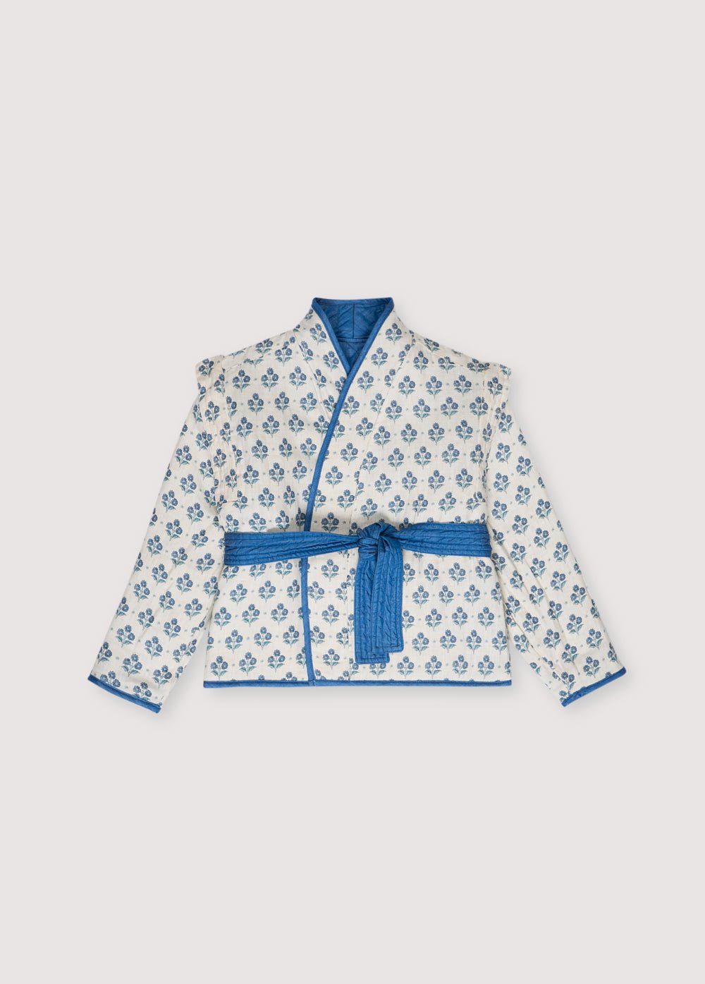 Eleni Teen Jacket, our bestseller jacket, now in 100% linen fabric with our hyacinth print and 100% lyocell denim.