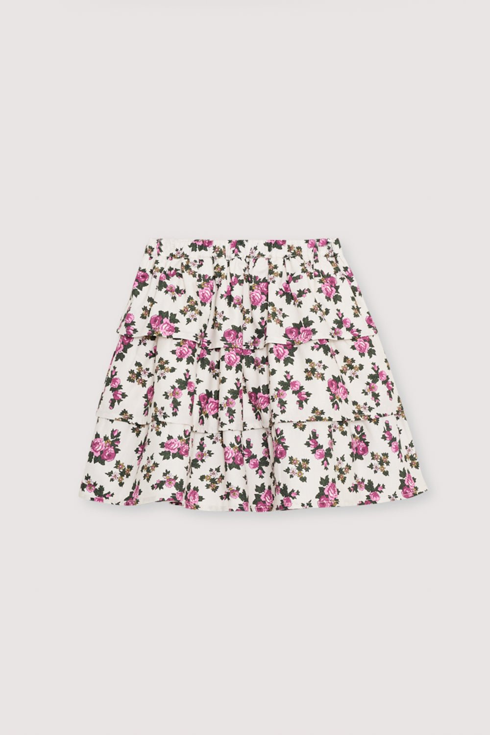 Flannel-quality skirt with an all-over floral print, designed with an elastic waistband for easy comfort and fit.