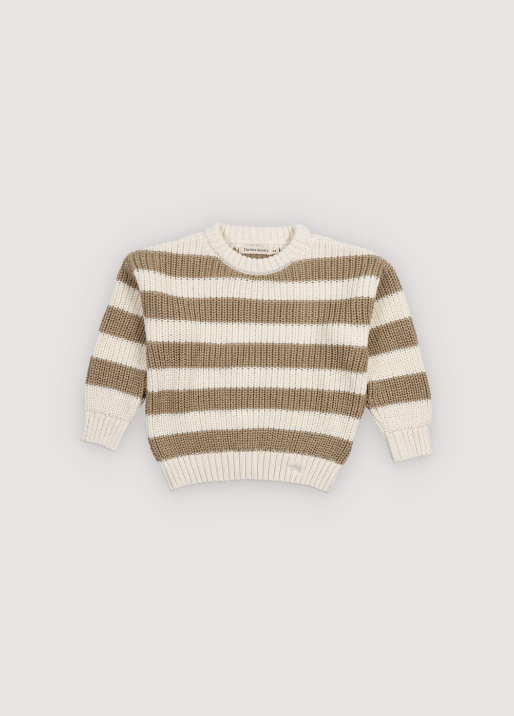 Classic rib knit sweater featuring&nbsp;two tone stripes and a branded embroidery on the ribbed hem.