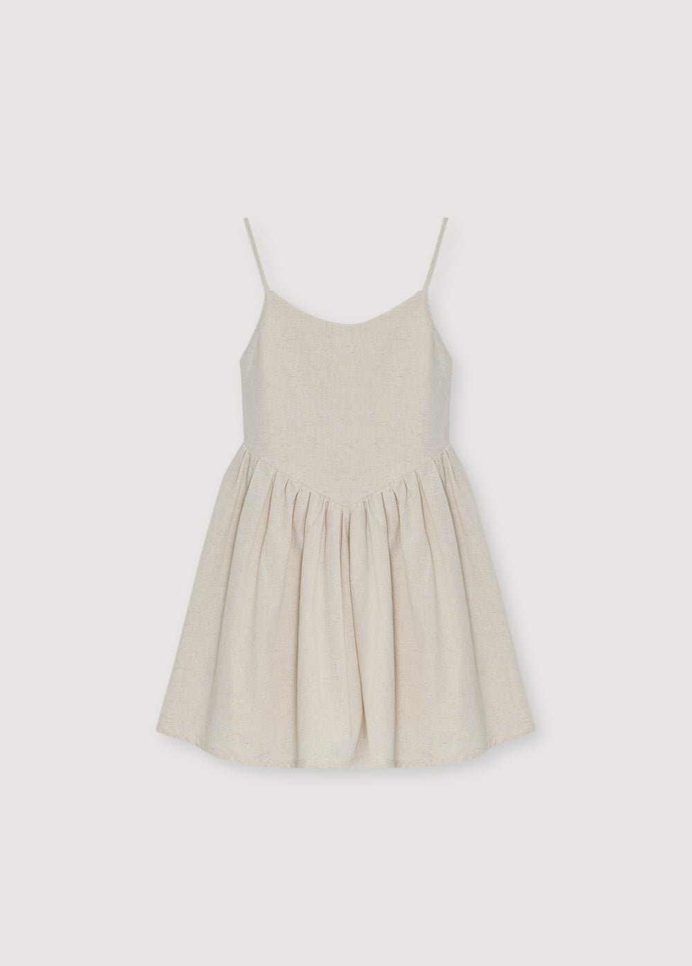 Magnifique robe en lin et coton fabriquée au Portugal, dotée d'un corsage pointu et d'une jupe froncée pour une silhouette douce et élégante. Comprend une ouverture à glissière au dos et est disponible en deux couleurs.