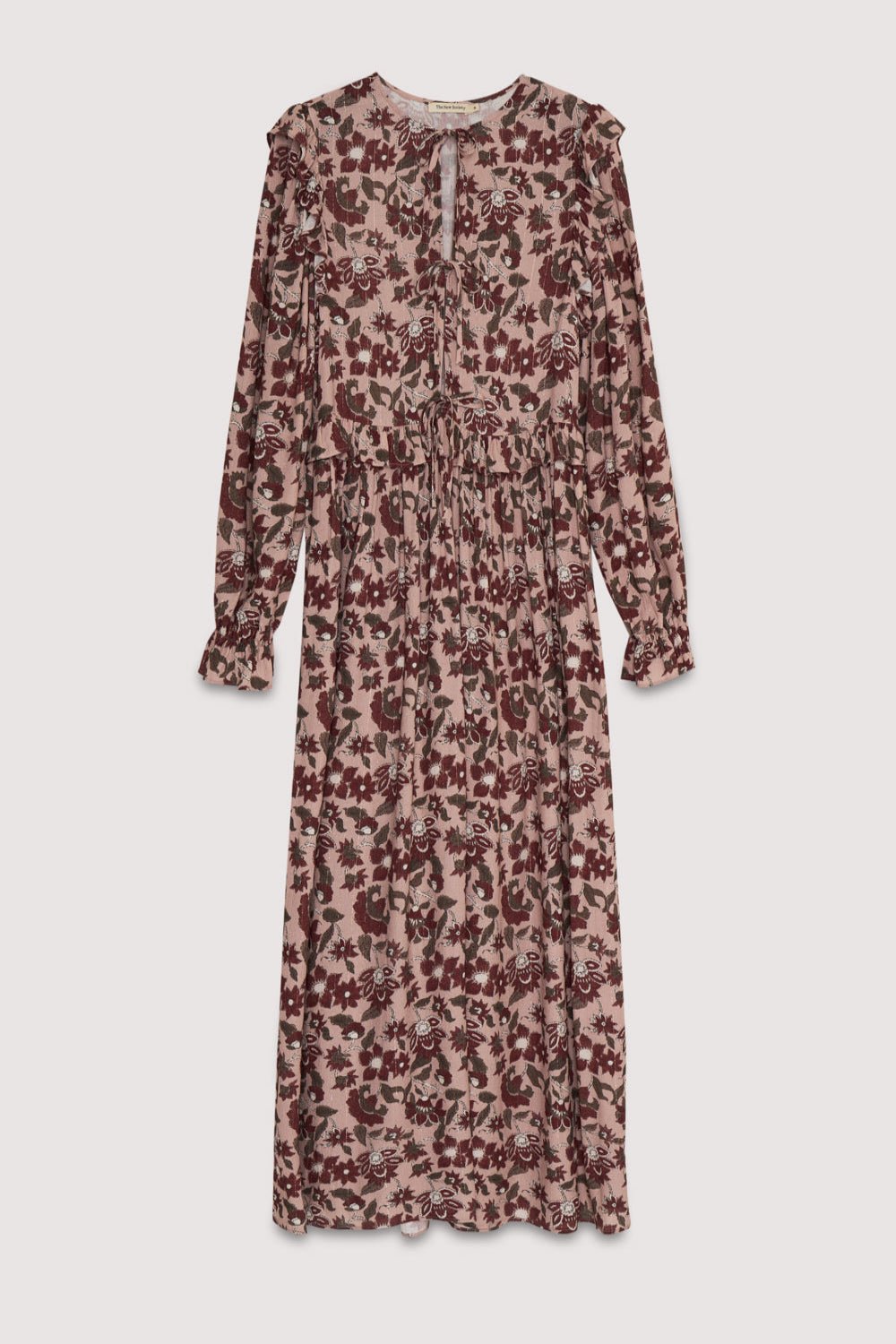 Cette robe longue et fluide en viscose légère présente le délicat imprimé floral Lua avec de subtils fils lurex pour une touche scintillante.