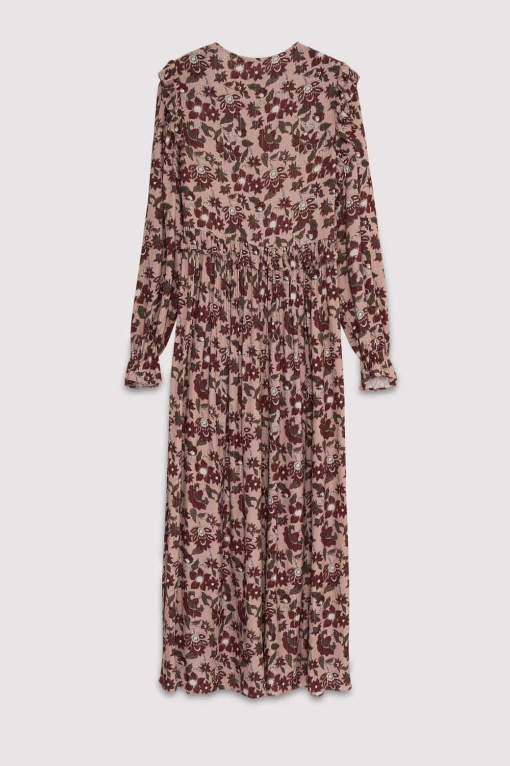 Cette robe longue et fluide en viscose légère présente le délicat imprimé floral Lua avec de subtils fils lurex pour une touche scintillante.