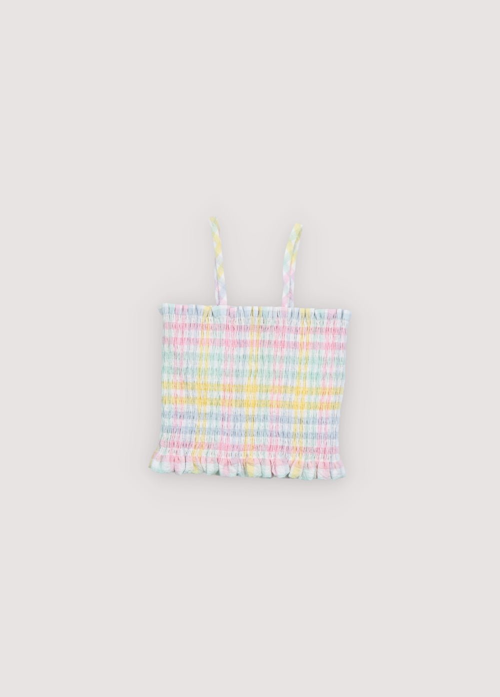 Top in cotton seersucker with multicolor checks, featuring all over smocking that creates a comfortable and flattering fit