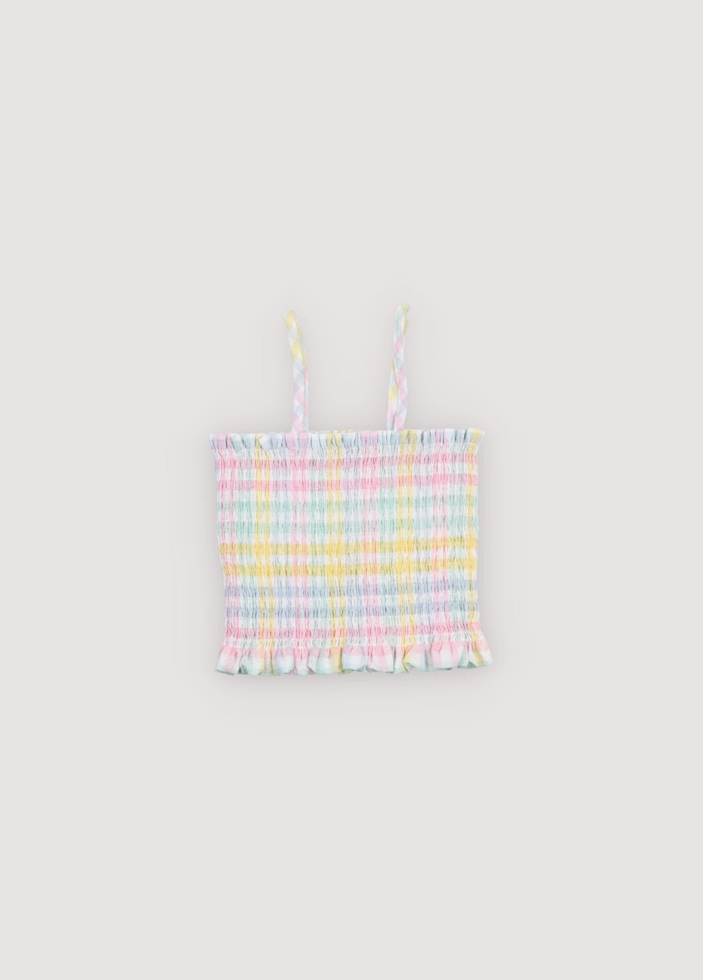 Top in cotton seersucker with multicolor checks, featuring all over smocking that creates a comfortable and flattering fit