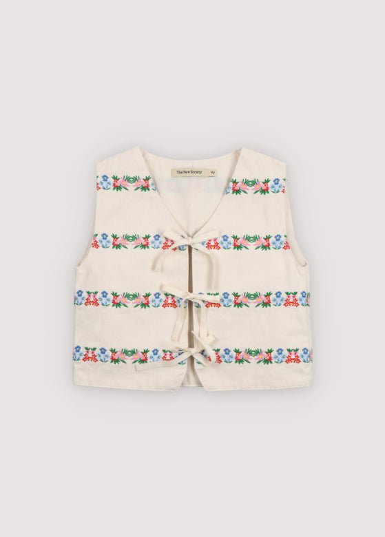 Malva Waistcoat Flower Embroidery Natural Denim_Samplingwaistcoat