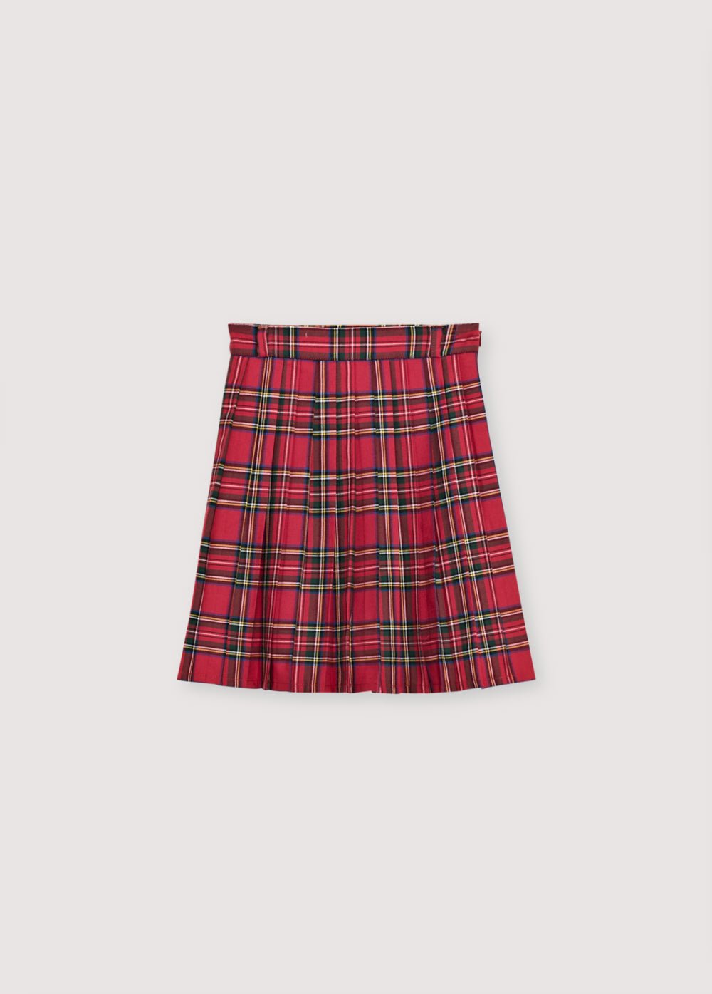 Pleated skirt with an inner pant lining, featuring a waistband with belt loops and a side zipper opening in a matching tone.