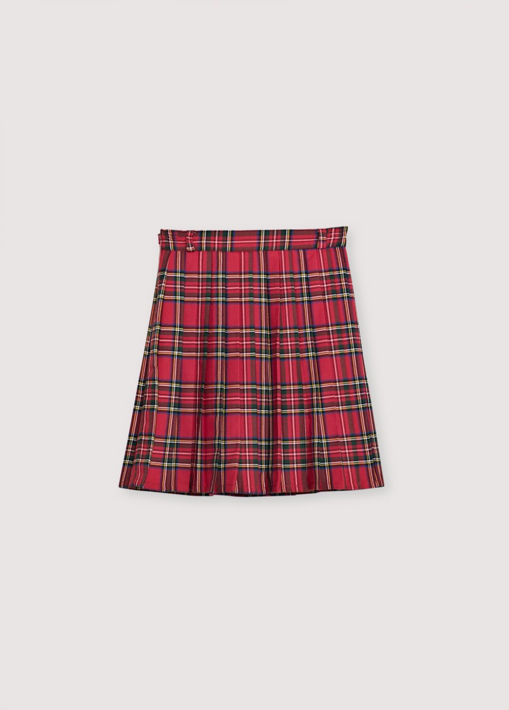 Pleated skirt with an inner pant lining, featuring a waistband with belt loops and a side zipper opening in a matching tone.