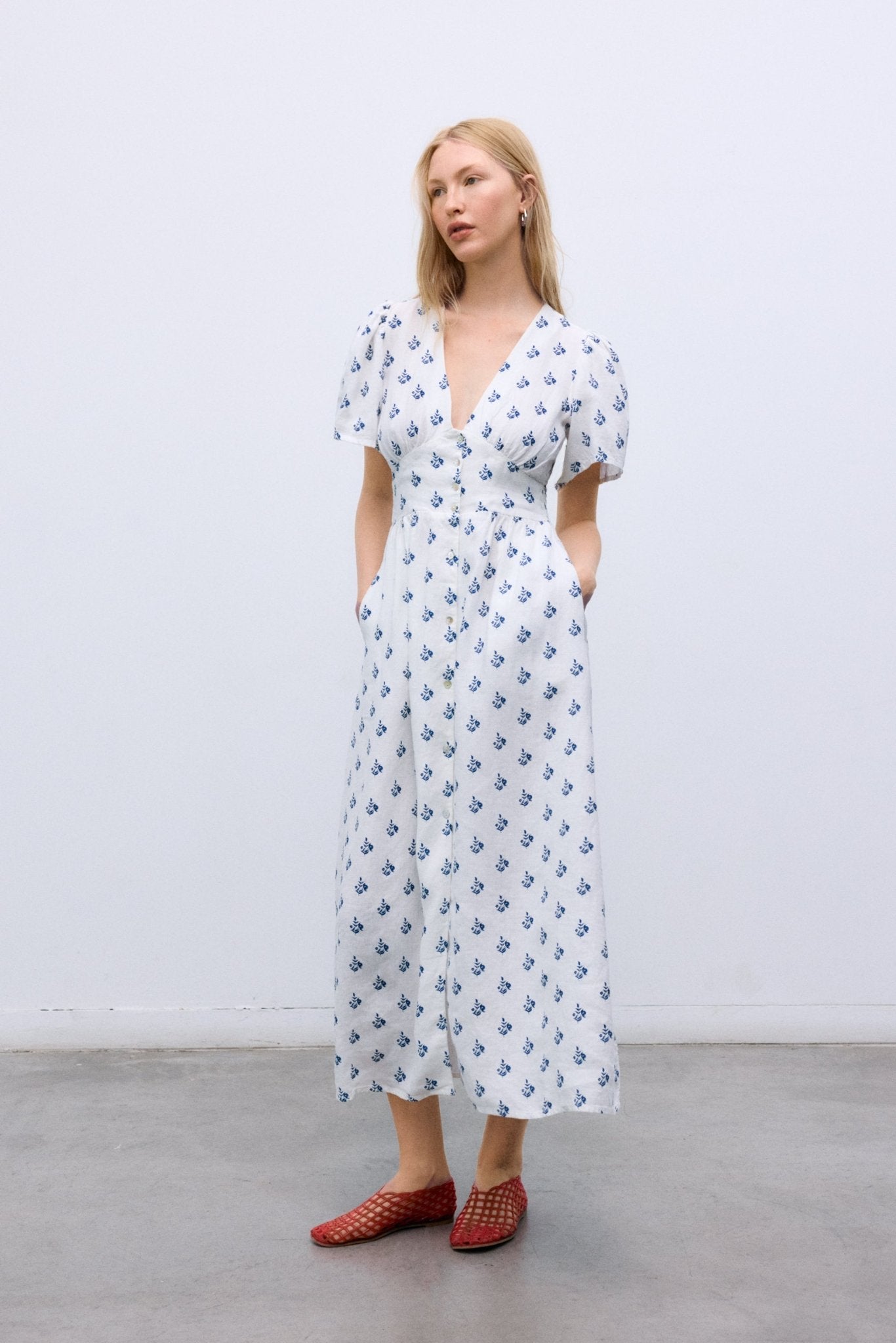 linen print dresses Montauk Dress Linen Cotton Floral Print XS