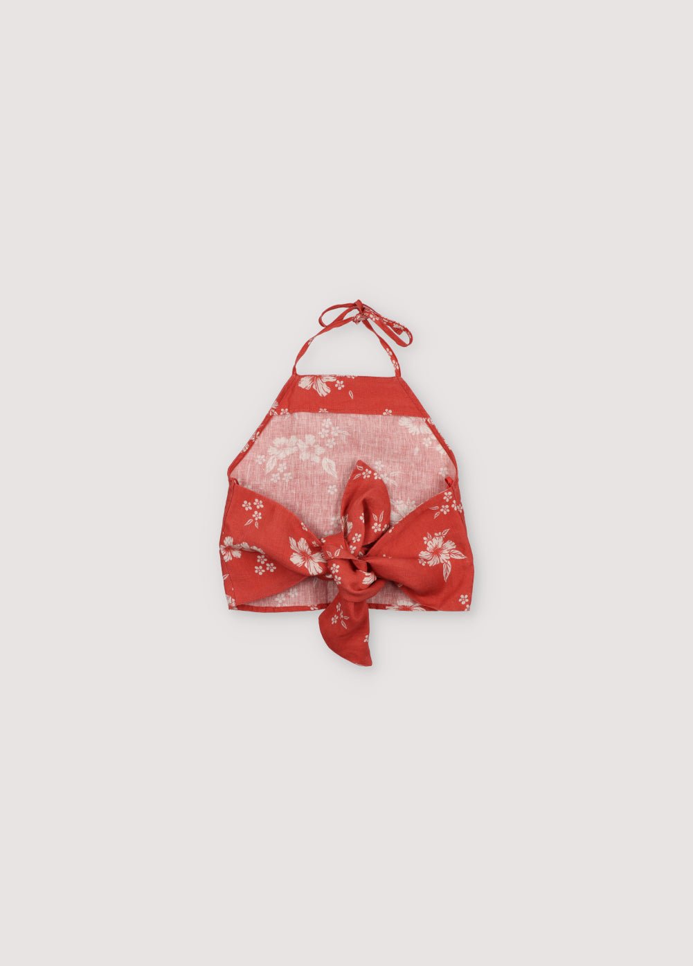 Nauplia Teen Top in 100% linen with our chili beach flowers print, featuring a halter neckline and tied back with a bow. Spring Summer Collection. The New Society.