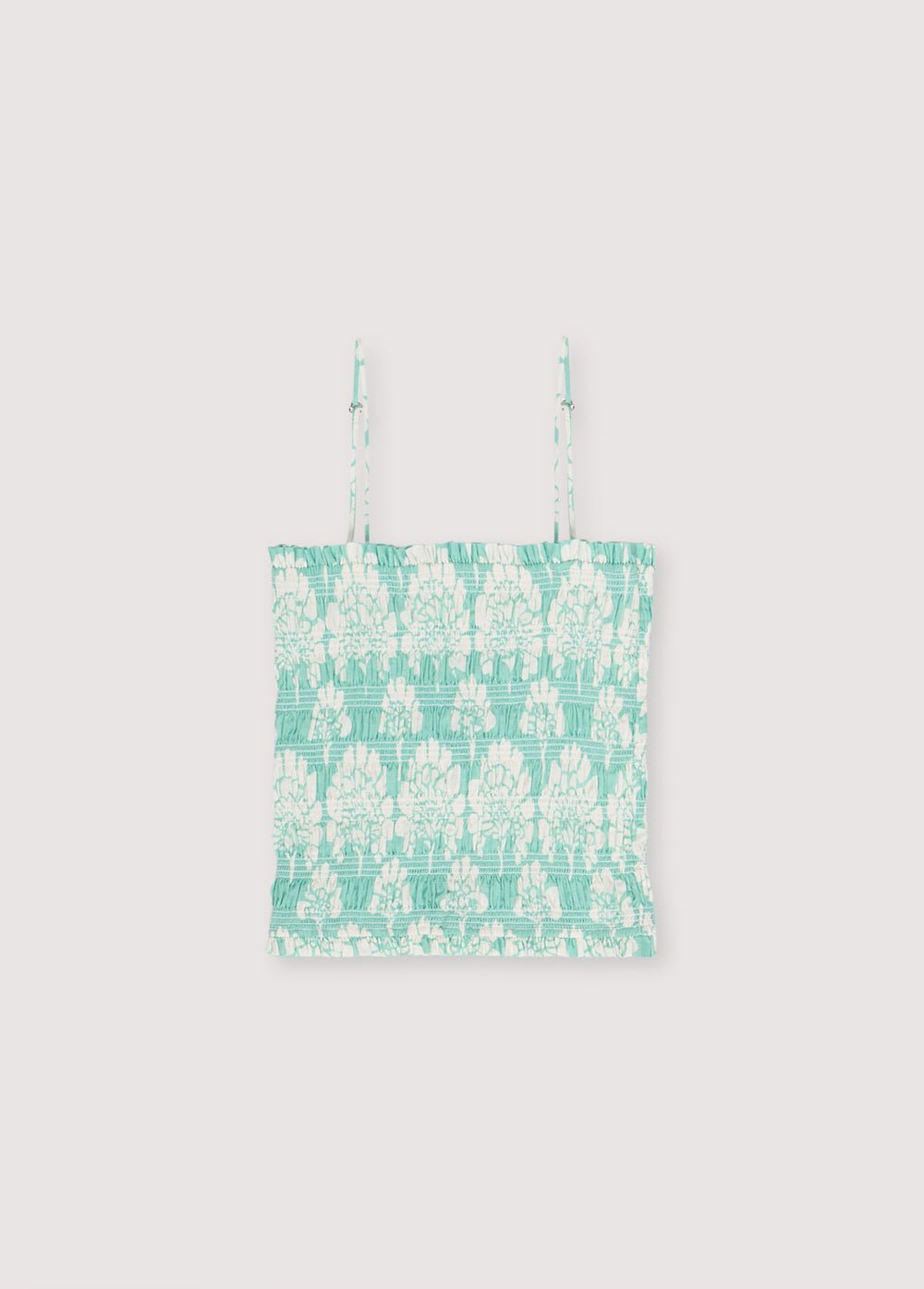 Haut Femme Sofia en 100% coton avec notre imprimé Fleurs Alheli. Le haut comporte des smocks et des bretelles réglables