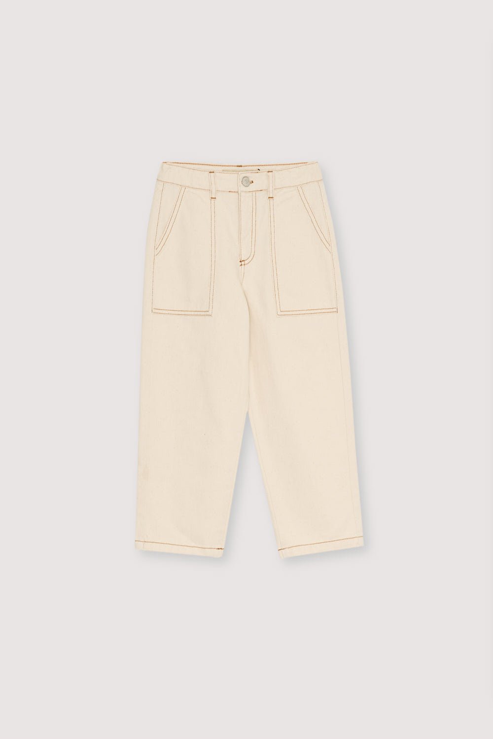This essential denim style in ecru is designed with front pockets accented by subtle topstitching and branded embroidery on the back pocket